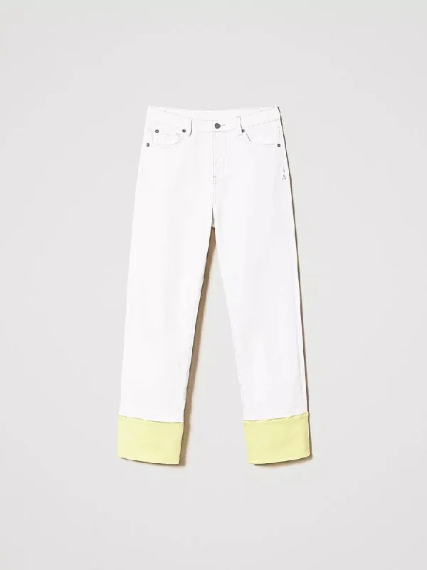 Twinset Cotton Trousers with Folded Hem White